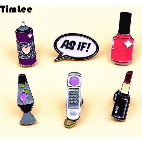 Timlee X248 Cartoon Letter AS IF Phone Lipstick Cute Metal Brooch Pins Button Pins Enamel Pins