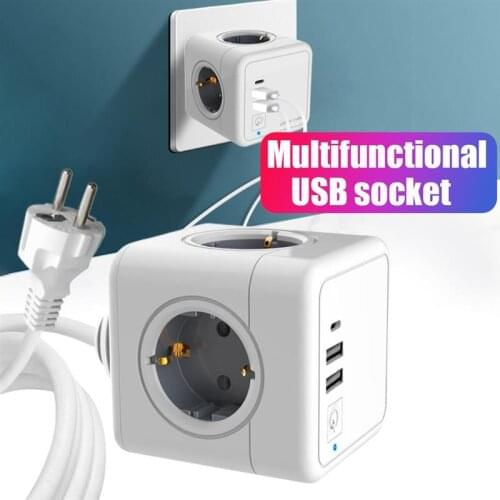 E04C/E04A Power Strip EU with 2 USB Port Slots 250V Extension Socket Switch+Type C Socket 4000W Wall Outlet Extension Adapter