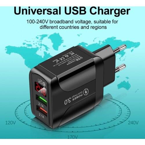 Digital display fast charging appliance Dual USB Portable Universal QC-3.0 Dual USB Ports Fast Charging Phone Charger Adapter