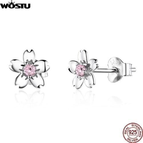 WOSTU New Arrival 100% 925 Sterling Silver Flower Earrings Clean And Pure Petals Simple Design Earrings For Women Jewelry CQE784