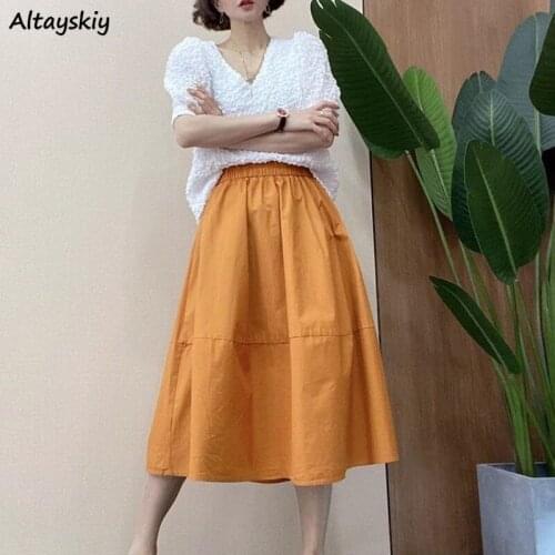 Skirts Women Summer Soft Elastic Temperament Casual French Style Simple Korean Style Fashion Holiday Streetwear Female Pure New