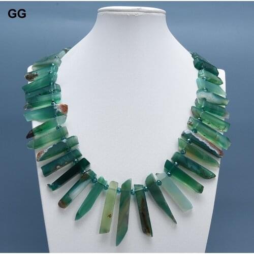 GuaiGuai Jewelry Natural Green Agates Branch Shape Green Crystal Chokers Necklace For Women