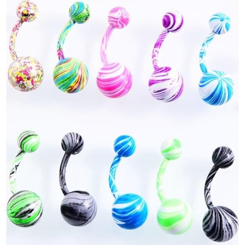 10PC Watercolor Splash ink Color Mixing Stainless Steel Dance Navel Piercing Belly Button Rings Belly Piercing Body Jewelry