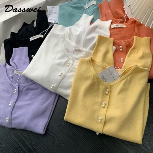 DASSWEI 2021 Autumn Solid Color Sweater Cardigan Women Long Sleeve O-Neck Pearl Clasp Cardigans Female Spring Soft Sweater Coat
