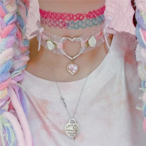Harajuku Gothic Necklaces for Women Kawaii Lolita Girl Choker Goth Jewelry White Pink Black Neck Chain Personalized Pendant New