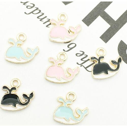10pcs DIY Jewelry Accessories Small Whale Enamel Charms Golden Drop Oil Alloy Pendant Bracelet Pendant Hair Decoration YZ054