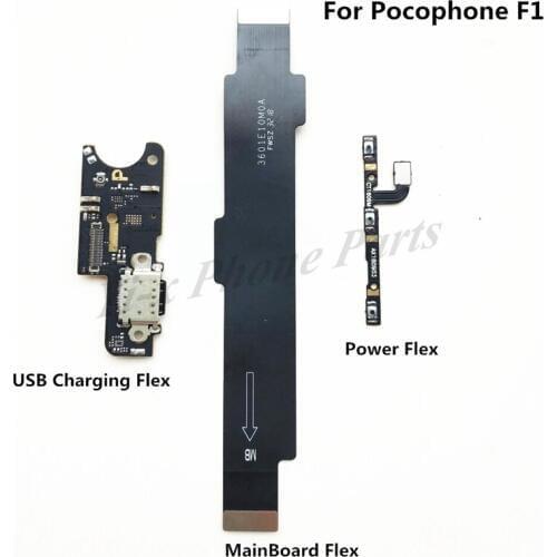 10pcs Power Volume Flex Cable & USB Charging Charger Board Flex Cable & Motherboard MainBoard Flex Cable For Xiaomi Pocophone F1