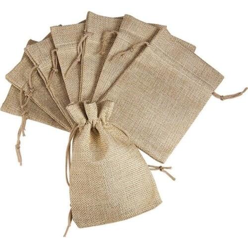 100pcs Burlap Packing Pouches Drawstring Bags 13x18cm Gift Bag Jute Packing Storage Linen Jewelry Pouches Sacks for Wedding Part