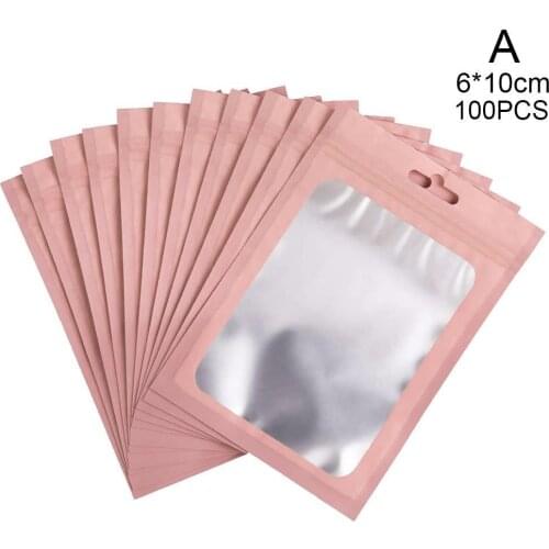 100Pcs/Bag Matte Zip Lock Plastic Bag Aluminum Foil Hologram Food Pouch Small Water Proof Zipper Reclosable Pouches 6x10cm