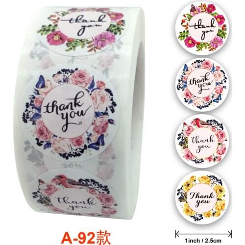 500Pcs Thank You Stickers Seal Labels Round Flower Stickers For Hand Made Gift Wedding Decor Labels Stationery Stickers Rolls