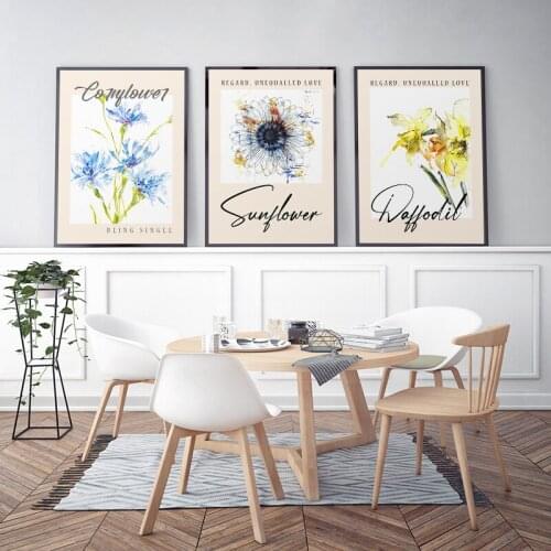 Abstract Watercolor Botanical Floral Canvas Painting Sunflower Daffodil Poster and Print Wall Art Picture Living Room Home Decor
