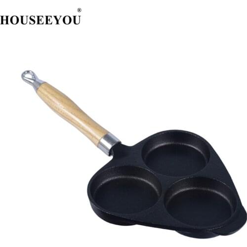 3 Holes Non Stick Frying Pan Fried Egg Cake Maker No Oil Smoke Pot Breakfast Pie Ham Pancake Pan Use for Gas Cooker Kitchen