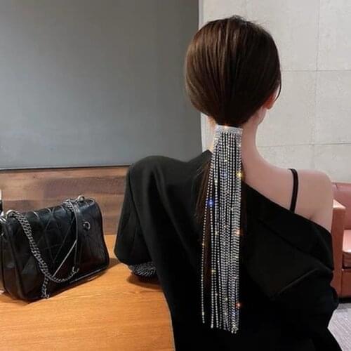 Shine Full Rhinestone Brilliant Sparkling Tassel Hairpins for Women Long Tassel Crystal Hair Accessories Wedding Banquet Jewelry