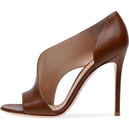 Cut Out High Heels Sandals Shoes Woman Hollow Out Sexy Ladies Brown Black Peep Toe Pumps Slip On Shallow Party Dress Shoes