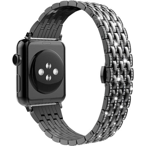 Luxury stainless steel diamond metal band for Apple Watch 38mm 42mm 40mm 44mm seven beads steel strap iwatch series 6 5 4 3 2 1