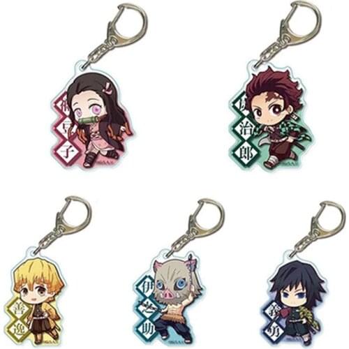 Demon Slayer Kimetsu No Yaiba Keychain Cartoon Kamado Tanjirou Key Chain Anime Cosplay Acrylic Pendant Keyring Accessories Gift