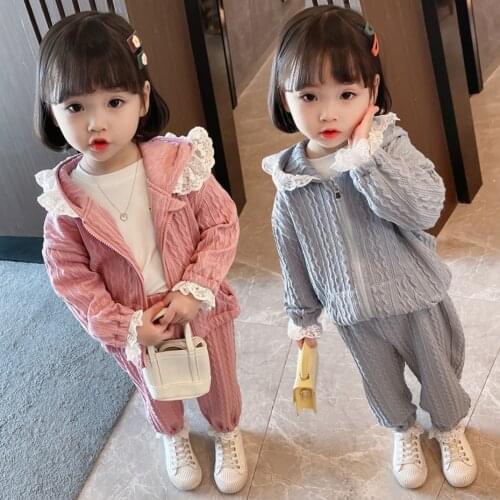 Kids Clothes Lace Hoodies + Pants For Girls Patchwork Girls Clothes Casual Style Childrens Girl Clothes