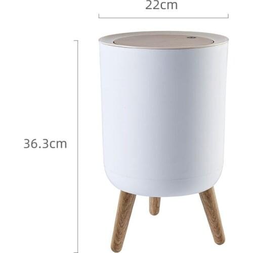 Household creative with lid press living room toilet bathroom kitchen Nordic style ins high-foot imitation wood grain trash can