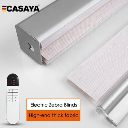CASAYA Electric zebra blinds with square dust cover Thick fabric smart window curtains by remote control office bedroom