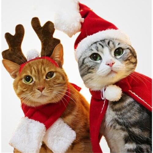 Hat Deer Head Scarf Cloak Pet Clothes Christmas Cats Dogs Santa Costume Cat Clothes Small Kitten Puppy Outfit Accessories