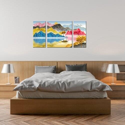 Jasif 3 Pieces Canvas Painting Prints Abstract Poster Geometric Artwork Wall Decor for Living Room Bedroom Wall Art