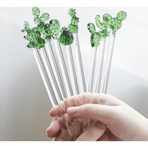 Cactus Swimstick Colorful Glass Stirring Stick Cute Creative Long Handle Juice Coffee Extension Spoon Kitchen Gadgets