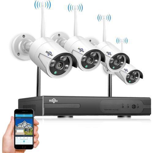 Hiseeu 4CH Wireless NVR Kit P2P 1080P/960P IR home Security waterproof street CCTV Camera WIFI video surveillance System kit