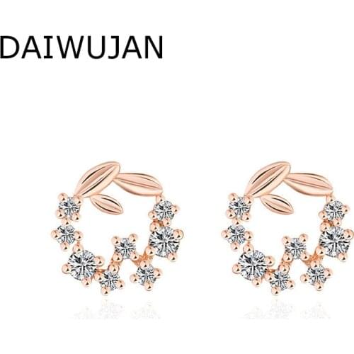 DAIWUJAN Korean Exquisite Crystal Flower Stud Earrings For Women Girls 925 Silver Small Daisy Earrings Party Wedding Accessories