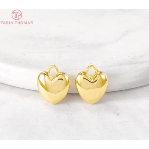 6PCS 10x12MM Hole 2MM 24K Gold Color Brass Heart Charm Pendants for DIY Jewelry Making Findings Accessories