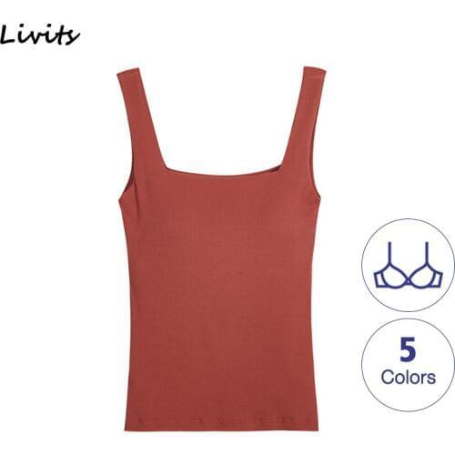 Womens Tank Tops Built-in Bra Bra-Top Elastic Modal Twill Vest Camisoles Camis Square Neck Sleeveless Sexy Casual Female