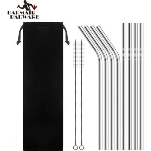 Metal Straw Reusable Drinking Straws Stainless Steel Bag Straw 8pcs Straws + 2pcs Brushs + 1pcs Bag