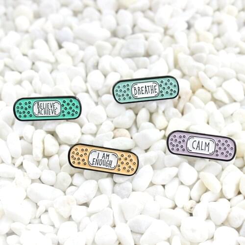 Cartoon four-color band-aid shape Enamel brooch Remind us keep cool trust yourself Full of energy Send a friend the best gift