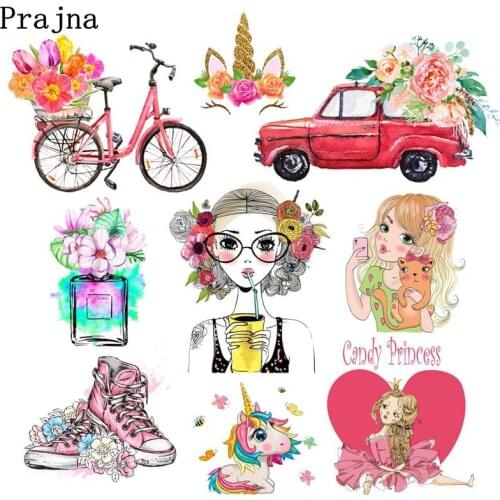 Cartoon Girl Car Patches Iron-On Transfers For Clothing Stickers Unicorn Heat Thermal Transfer Patches Applique Washiable DIY