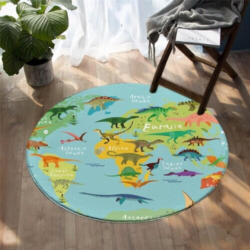 Cartoon Round Carpet For Bedroom Hanging Chair Decor Water Absorption Non-slip Rug Dinosaur Pattern Creative Household Rug