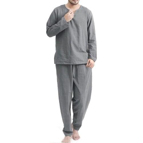 Men Pajamas Solid Color Comfortable Loose V Neck Men Pajamas for Sleeping