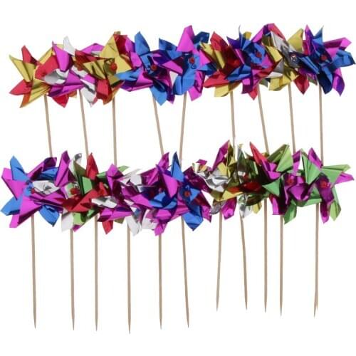 Pack of 50pcs Colorful Foil Windmill Fruit Sticks Food Sticks Cocktail Party Decor