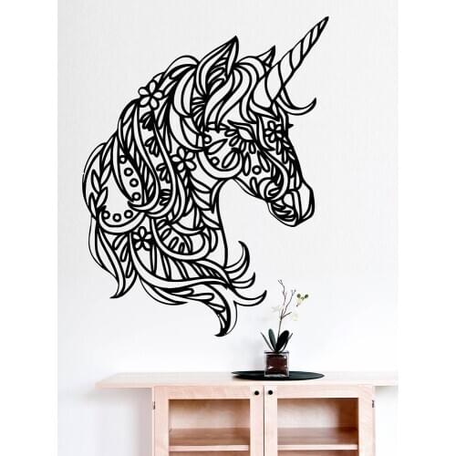 Unicorn Wall Decal Floral Art Horse Head Mandala Style Door Window Vinyl Stickers Kids Bedroom Nursery Interior Decor Mural E268