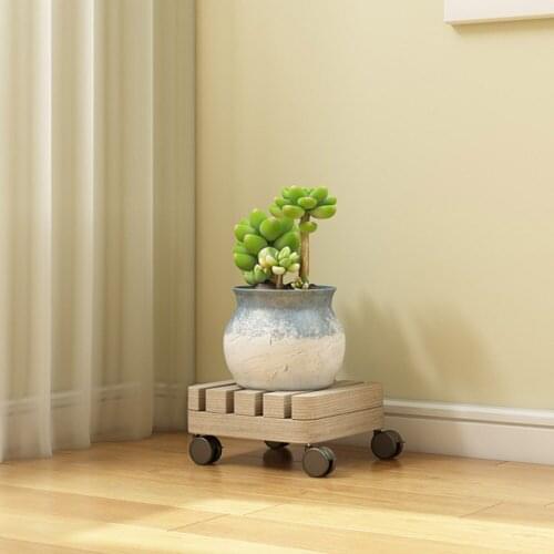 Desktop Flower Stand Plant Pot Trolley Balcony Shelf Planter Caddies Wooden Square Removable Wood Indoor Multi-layer Solid