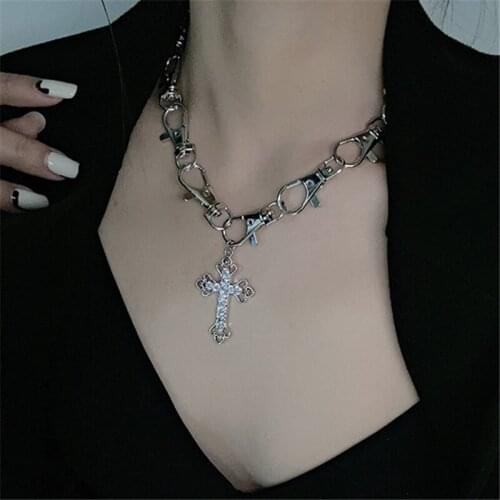 Ins New Hip-hop Keychain Cross Pendant Necklace Woman Simple Fashion Men and Women Dark Personality Street Party Jewelry Gift