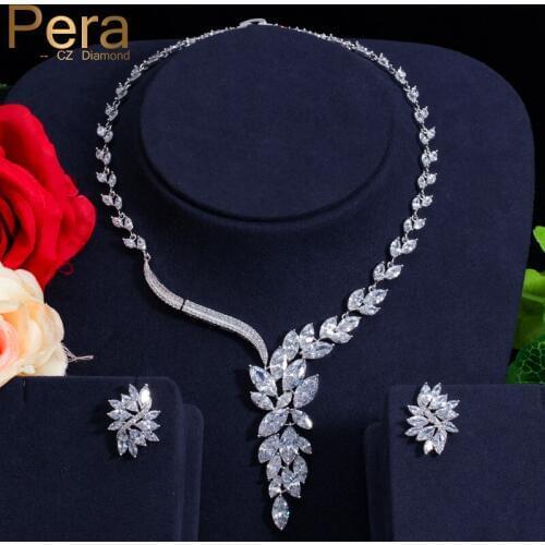 Pera Elegant Women Engagement Wedding Party Jewelry Big Marquise Shape Cubic Zirconia Drop Necklace Earrings Set For Brides J016