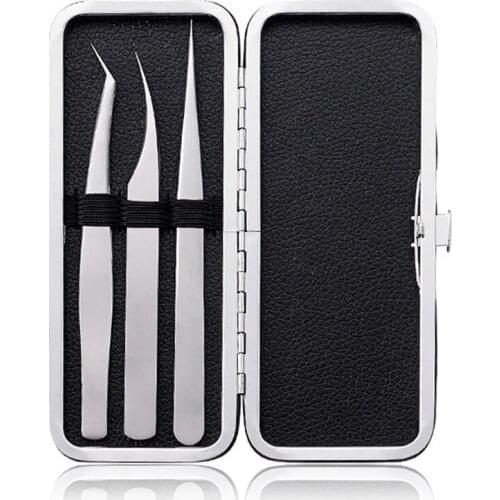 Eyelash Extension Tweezers Lash Applicator Tool Stainless Curved Straight For Eyelash False Clip Makeup Nail Art Tool 3PCS/Set