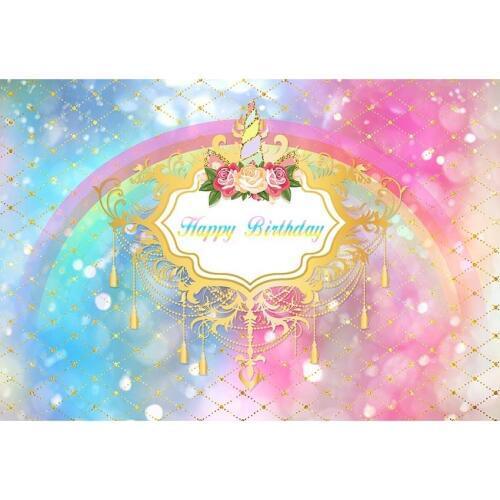 Gradual Change Unicorn Theme Photo Background Rainbow White Spots Gold Mesh Backdrop For Children Birthday Party Baby Shower