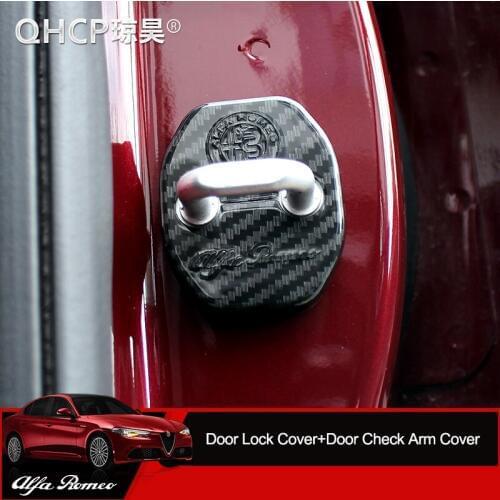 QHCP Door Lock Cover 4Pcs/Set Door Check Arm Covers ABS Protector Anti-rust Case Stickers Trim Fit For Alfa Romeo Giulia Stelvio