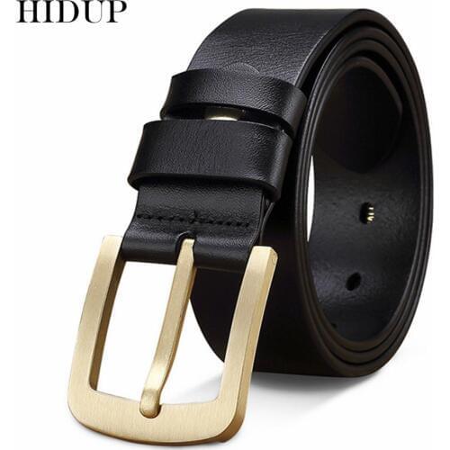 HIDUP Mens Casual Style Brass Pin Buckle Metal Belts Jean Accessories Quality Design Cow Skin Cow Genuine Leather Belt NWJ802