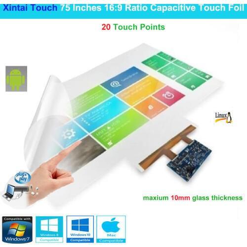 Xintai Touch 75 Inches 16:9 Ratio 20 Touch Points Interactive Capacitive Multi Touch Foil Film Plug & Play