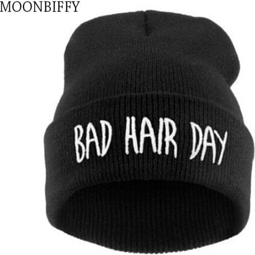 Sport Warm Winter Hats Bad Hair Day Letter Beanies Cap Women Men Hat Beanie Knitted Hip Hop Hats Bonnet for Unisex