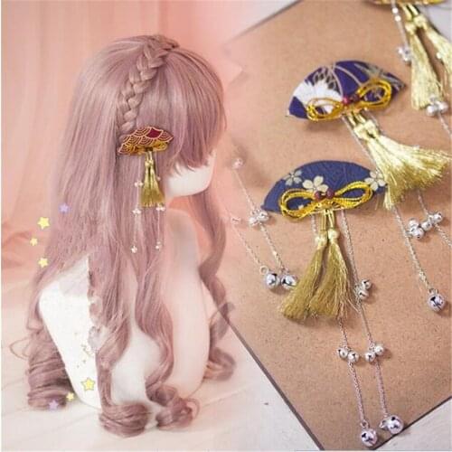Vintage Lolita Sakura Fan Shaped Tassel Small Bell Hairpin Kimono Dress Hair Accessories Hair Pin B1564
