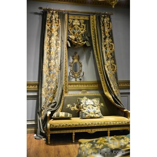 Custom curtains High-grade American embroidered velvet thick duplex grey cloth blackout curtain tulle drape C131