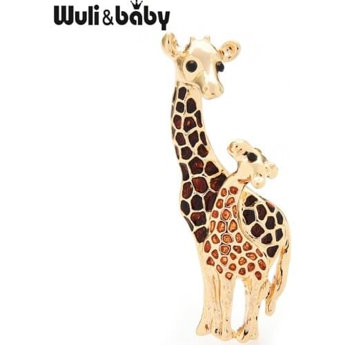 Wuli&baby Mom And Baby Giraffe Brooches For Women Designer 3-color Lovely Animal Party Casual Brooch Pins Gifts