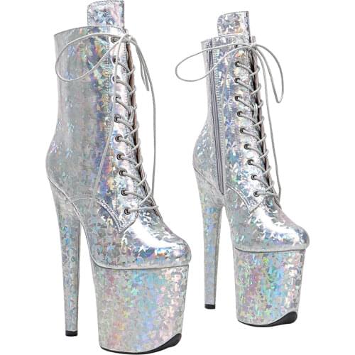 Leecabe 20CM/8Inch Womens Platform disco party High Heels Genuine Leather Pole Dance boot
